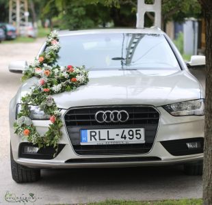 car flower arrangement garland, only in summer (zinnia, garden flowers, wild flowers, baby's breathe, white)
