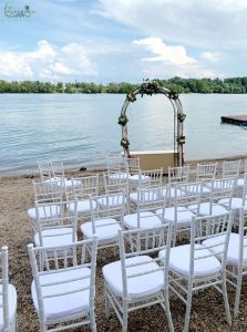 wedding gate white flower arrangement with flowers and ribbons (lisianthus, rose)