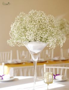 High wedding table decoration, Ádám Villa Budapest (babybreath, white)