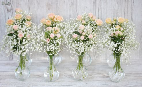 Wedding table decoration in small vase 1 db (babybreath, spray rose, peach, white)