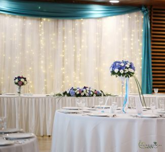 High wedding table decoration 1pc, Barabás Villa  (hydrangea, blue, white)