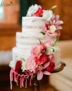 Cake decoration (cymbidium orchid, lisianthus, english rose, pink)