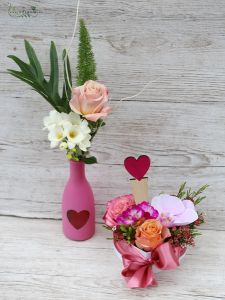 Herzsturm, Vase plus herzförmige Box mit frischen Blumen