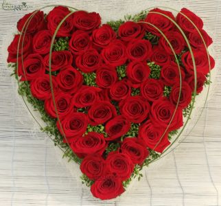 heart shaped wreath made of 41 stem red roses  40cm