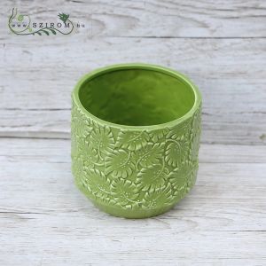 Ceramic pot leaf pattern green 12cm