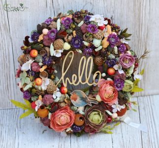 Autumn door wreath with birdie 30 cm