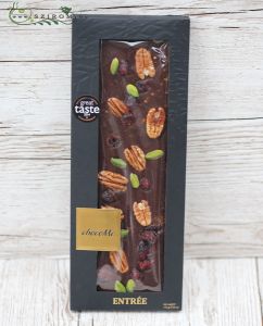 chocoMe Valrhona 66% étcsokoládé, fahéj, vörösáfonya, brontei pisztácia, pekándió (110g)