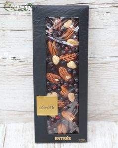 chocoMe Valrhona 66% dunkle Schokolade, lyophilisierte schwarze Johannisbeere, sizilianische Mandeln, Pekannüsse (110 g)