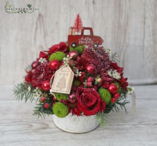 karácsonyi virágtál autós dísszel (13szál)