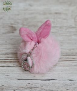Rózsaszín plüss nyuszi gombóc kulcstartó, 8 cm