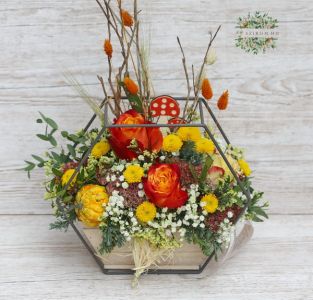 Hexagonal modern rustic autumn flower arrangement