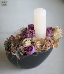 Dried flower bowl with candle (20cm)