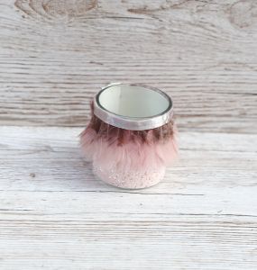 Candle holder with feathers 9cm