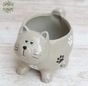 szürke macska virágtartó (13 cm)