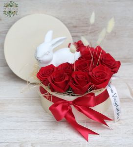 Rote Rose Box mit Hase (10 Stiele)