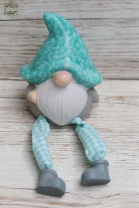 Blue cap ceramic leprechaun with hanging legs 19 cm 