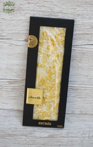 ChocoMe Entrée Weißes Schokoladendessert, kandierte Zitronenschale, Bourbon-Vanille, Pfirsich