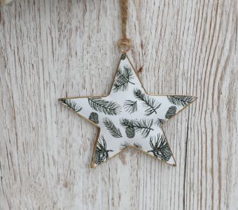 Hanging star ornament with pine pattern