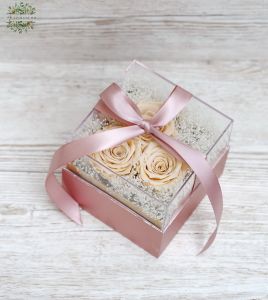Forever roses and baby's breath in cube box
