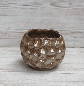 bronze colored honeycomb vase or pot (18x14cm)
