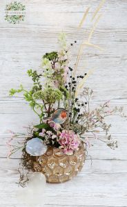 Pastel flower decoration in mother-of-pearl pot