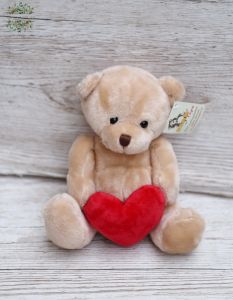 Plush cream teddy bear, 19 cm, with heart