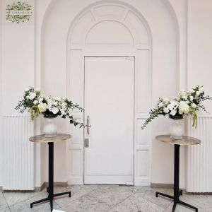 crescent moon shaped arrangement (white orchid, rose, lisianthus) 2 pc wedding Gerbeaud