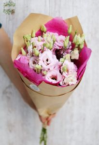 Pink lisianthuses in small cone bouquet (7 stems)