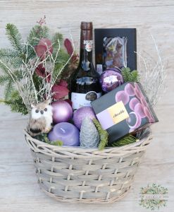 Christmas gift basket with chocolates and Bolyki red wine