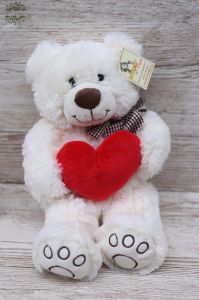Plush white teddy with a heart (25cm)