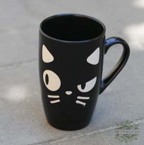 schwarze Tasse mit Katzenmuster (13cm)