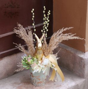 bronz és natúr nyulas asztaldísz (48cm)