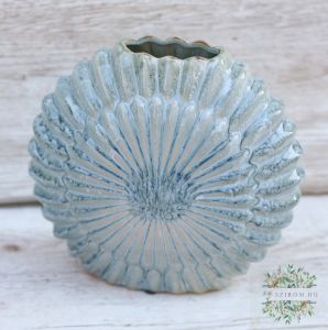 kékes krém kerámia váza (21cm)