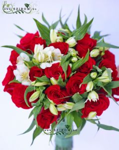 red roses with alstromeries (30 stems)
