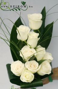 10 szál fehér rózsa hosszúcsokorban