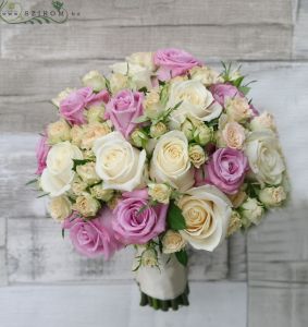 bridal bouquet (rose, spray rose, purple, cream)