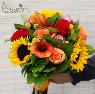 Herbstblumenstrauß mit gelben Craspedia Kugeln (24 Stiele)