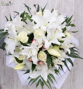 snowwhite bouquet (orchids, roses, lilies, 23 stems)