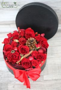 téli vörös rózsa doboz (15 szálas box)