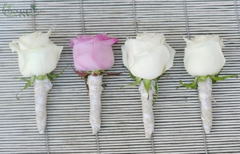 Vőlegény kitűző rózsából (fehér, rózsaszín) 1db