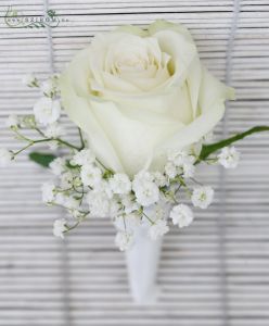 Boutonniere of rose with gypsophila (white)