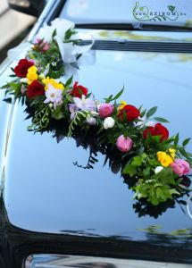 car flower arrangement garland, in spring and winter (yellow, purple, pink, red, rose, frézia, tulip)