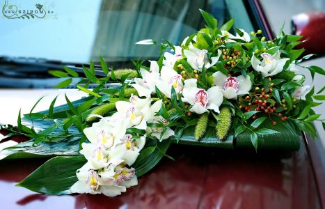 Corner car flower arrangement with orchids (white)