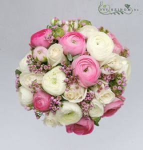 Bridal bouquet with ranunculus (buttercup, wax, white, pink)