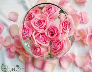 Glass ball with floating roses  and petals (pink), wedding