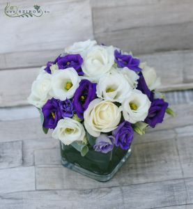 Centerpiece glass cube ( purple, white, rose, lisianthus), wedding