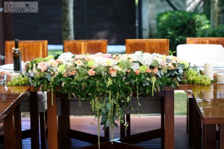 Main table centerpiece in vineyard, Haraszthy Vallejo  Budapest (rose, hydrangea, carnation, wild flowers, grapes, peach, white, green), wedding