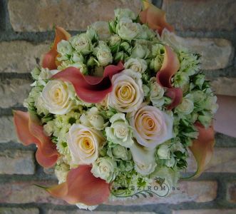 Bridal bouquet with callas and spray roses (cream, peach, orange,white)
