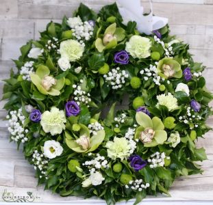Wreath with purple and green flowers 50 cm