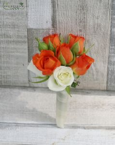 Boutonniere of spray rose (orange, white)